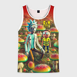 Мужская майка без рукавов Рик и Морти заблудились в мухоморном поле