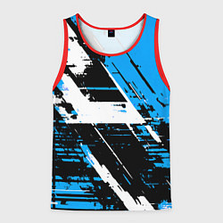 Мужская майка без рукавов Diagonal black and white stripes on a blue backgro