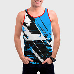 Майка-безрукавка мужская Diagonal black and white stripes on a blue backgro, цвет: 3D-красный — фото 2