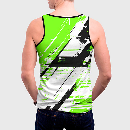 Мужская майка без рукавов Diagonal black and green stripes on a white backgr / 3D-Черный – фото 4