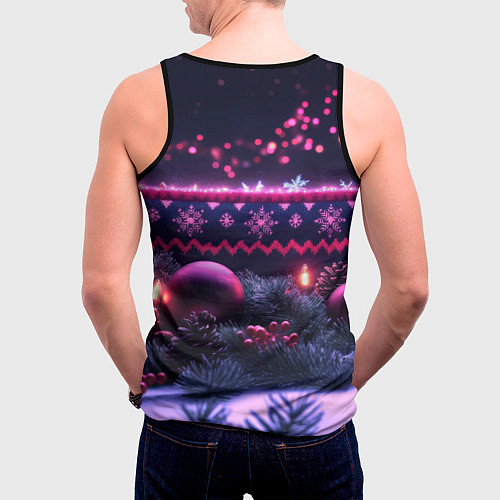 Мужская майка без рукавов Новый год в фиолетовом свете / 3D-Черный – фото 4