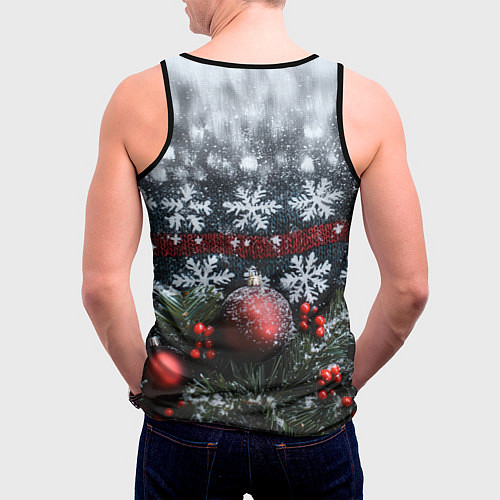 Мужская майка без рукавов Новогодние снежинки / 3D-Черный – фото 4
