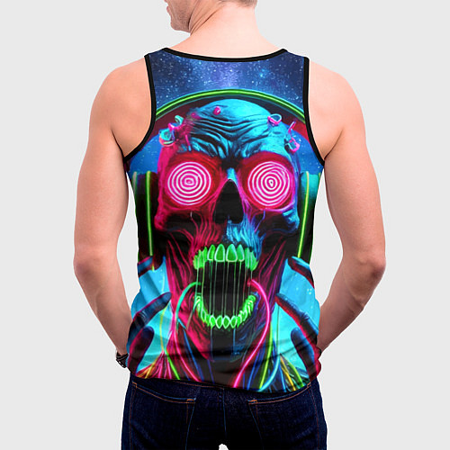 Мужская майка без рукавов Metallica - neon skull with headphones / 3D-Черный – фото 4