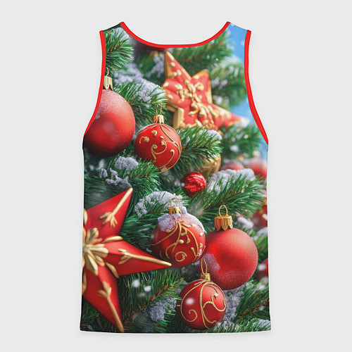 Мужская майка без рукавов Красные шары и звезда новогодняя / 3D-Красный – фото 2