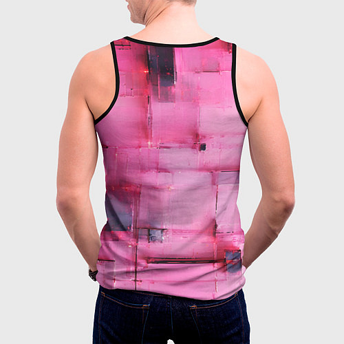 Мужская майка без рукавов Чёрные пятна на розовом фоне абстракция / 3D-Черный – фото 4