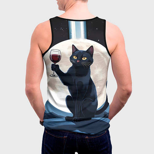 Мужская майка без рукавов Черный кот с вином / 3D-Черный – фото 4