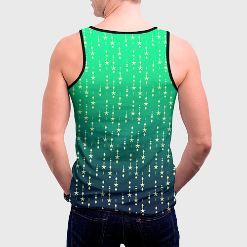 Мужская майка без рукавов Градиент зелёно-синий со звёздочками / 3D-Черный – фото 4