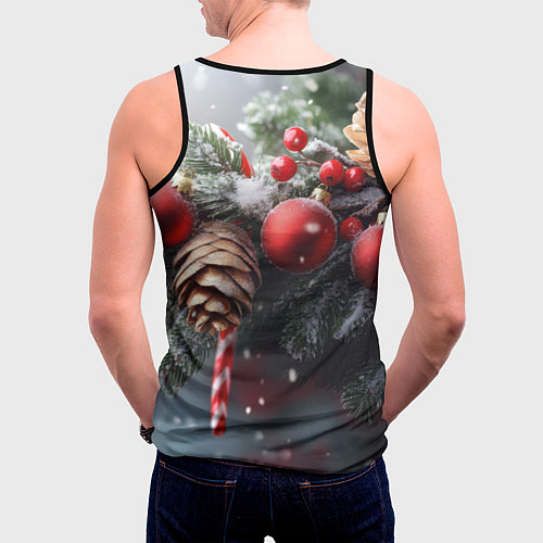Мужская майка без рукавов Новогодние украшения на ветках / 3D-Черный – фото 4