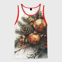Майка-безрукавка мужская Новогодние игрушки и шишки, цвет: 3D-красный