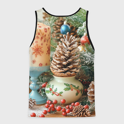Мужская майка без рукавов Новогодняя атрибутика / 3D-Черный – фото 2
