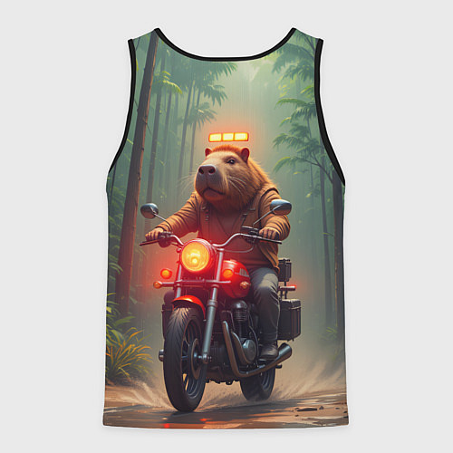 Мужская майка без рукавов Байкер капибара в джунглях / 3D-Черный – фото 2