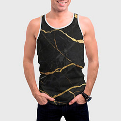 Майка-безрукавка мужская Черный мрамор с золотыми прожилками, цвет: 3D-белый — фото 2