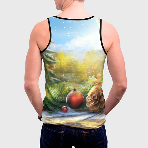 Мужская майка без рукавов Солнечный новый год / 3D-Черный – фото 4