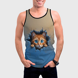 Майка-безрукавка мужская Выглядывающий котенок, цвет: 3D-черный — фото 2