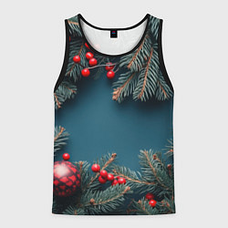 Мужская майка без рукавов Новогодний фон и рябина