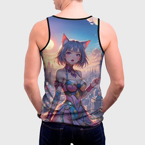 Мужская майка без рукавов Аниме в фантастическом городе / 3D-Черный – фото 4