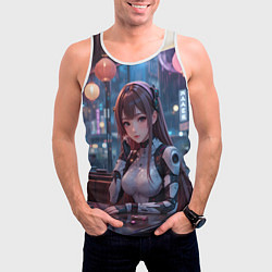 Майка-безрукавка мужская Аниме кибер девочка, цвет: 3D-белый — фото 2