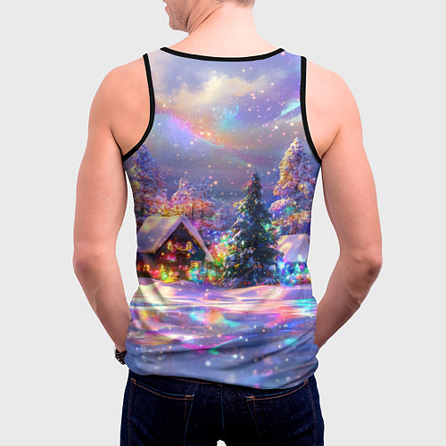 Мужская майка без рукавов Дух рождества - зимние домики / 3D-Черный – фото 4