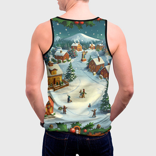Мужская майка без рукавов Каникулы нового года / 3D-Черный – фото 4