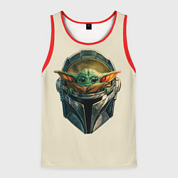 Майка-безрукавка мужская Малыш Грогу внутри шлема Мандалорец, цвет: 3D-красный