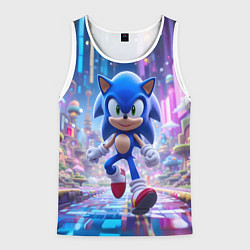 Мужская майка без рукавов Sonic в неоновом городе