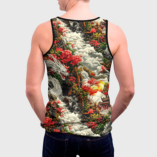 Мужская майка без рукавов Дракон в небесном храме - нейросеть / 3D-Черный – фото 4