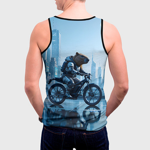 Мужская майка без рукавов Капибара мотоциклист / 3D-Черный – фото 4