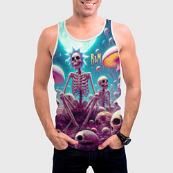 Майка-безрукавка мужская Скелеты Рика и Морти среди неоновых грибов под лун, цвет: 3D-белый — фото 2