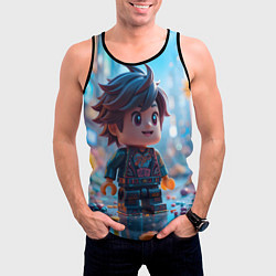 Майка-безрукавка мужская Человечек из лего, цвет: 3D-черный — фото 2