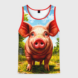 Майка-безрукавка мужская Свинка в деревне, цвет: 3D-красный