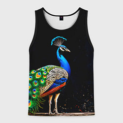 Майка-безрукавка мужская Павлин на черном, цвет: 3D-черный