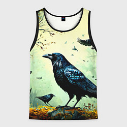 Майка-безрукавка мужская Черный ворон в осеннем лесу, цвет: 3D-черный