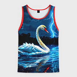 Майка-безрукавка мужская Лебедь на пруду в гразу, цвет: 3D-красный