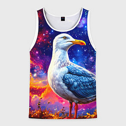 Майка-безрукавка мужская Чайка и космос, цвет: 3D-белый