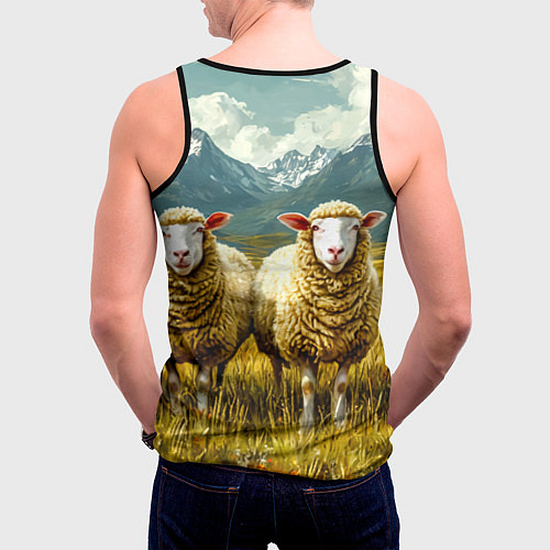 Мужская майка без рукавов Четыри овцы в горах / 3D-Черный – фото 4