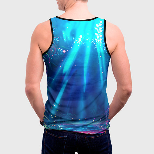 Мужская майка без рукавов Розовый фламинго в джунглях / 3D-Черный – фото 4