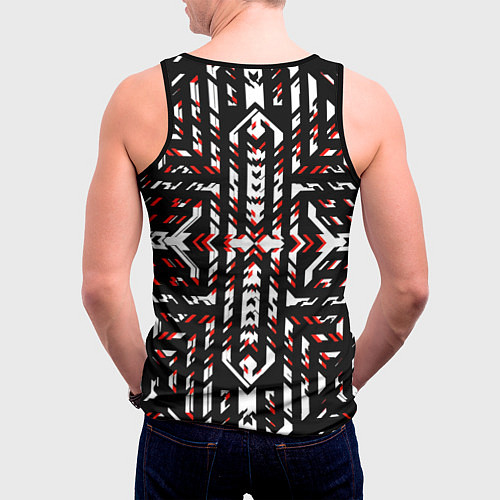 Мужская майка без рукавов Чёрно-красные диагональные полосы на белом фоне / 3D-Черный – фото 4