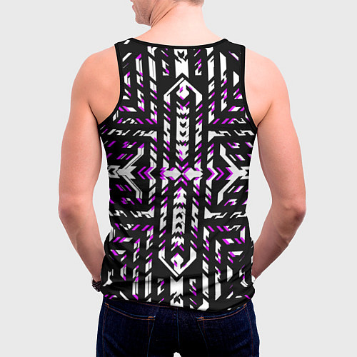 Мужская майка без рукавов Чёрно-фиолетовые диагональные полосы на белом фоне / 3D-Черный – фото 4
