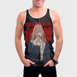 Майка-безрукавка мужская Chainsaw man - Power fuck, цвет: 3D-белый — фото 2