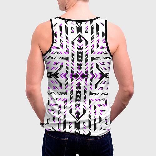 Мужская майка без рукавов Чёрно-фиолетовые диагональные полосы на белом фоне / 3D-Черный – фото 4