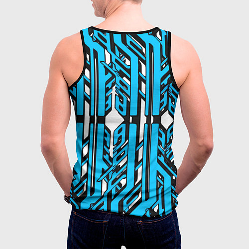 Мужская майка без рукавов Чёрно-синие техно полосы на белом фоне / 3D-Черный – фото 4