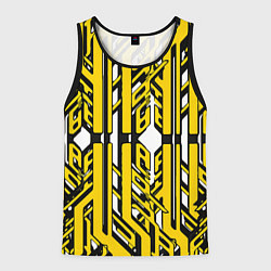 Майка-безрукавка мужская Чёрно-жёлтые техно полосы на белом фоне, цвет: 3D-черный