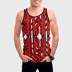 Майка-безрукавка мужская Чёрно-красные техно полосы на белом фоне, цвет: 3D-черный — фото 2