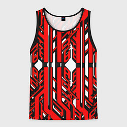 Майка-безрукавка мужская Чёрно-красные техно полосы на белом фоне, цвет: 3D-черный