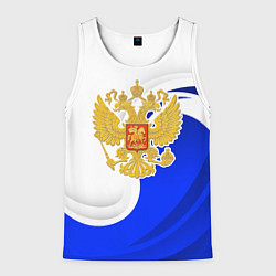 Майка-безрукавка мужская Герб России - белый и синий, цвет: 3D-белый