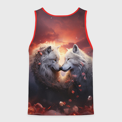Мужская майка без рукавов Влюбленные волки в цветах / 3D-Красный – фото 2