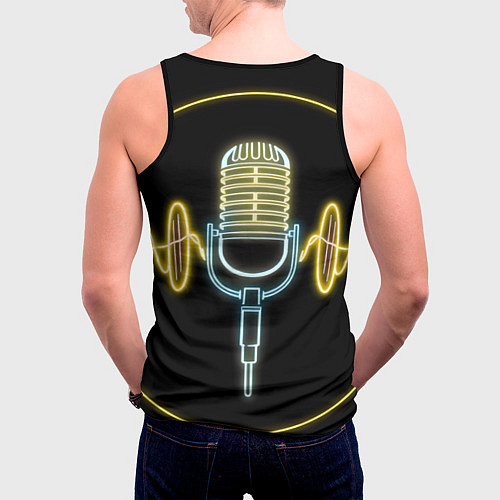 Мужская майка без рукавов Неоновый микрофон / 3D-Черный – фото 4