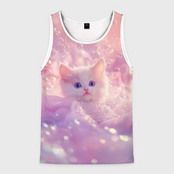 Майка-безрукавка мужская Котенок в пузырях, цвет: 3D-белый