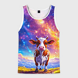 Майка-безрукавка мужская Коровка и звездное небо, цвет: 3D-белый