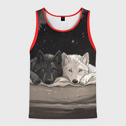 Майка-безрукавка мужская Черный волк и белая волчица вместе, цвет: 3D-красный